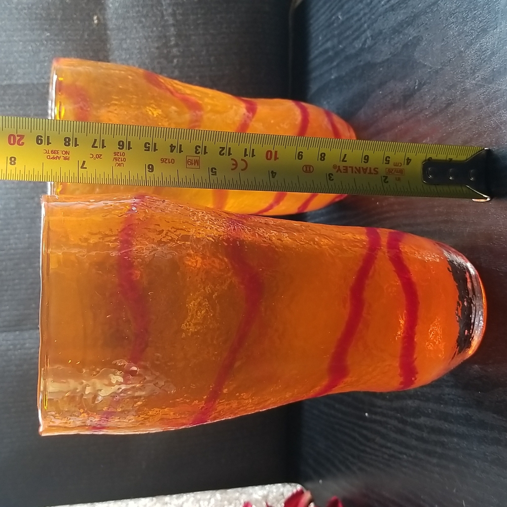 Hand Blown Orange & Red Swirl Large Tumblers - Picture 6 of 11